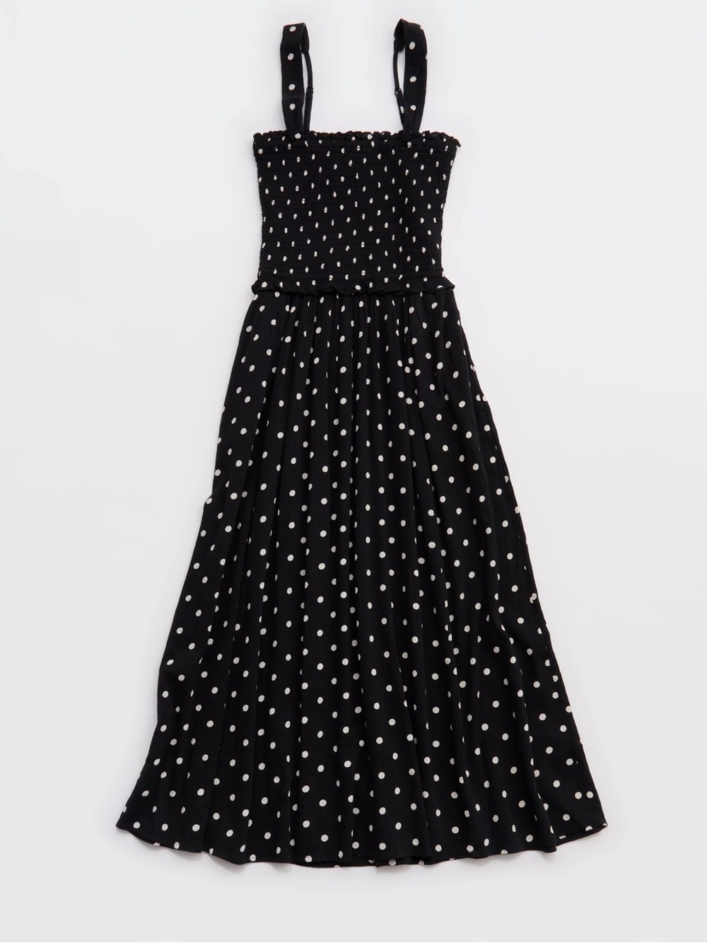Aerie At the Barre Smocked Midi Dress Black White Polka Dot Pockets XL - Picture 3 of 15